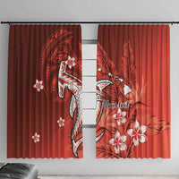 Personalized Hawaiian Maori Hammerhead Shark Window Curtain Ulaula Plumeria LT9 With Hooks Red - Polynesian Pride