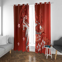 Personalized Hawaiian Maori Hammerhead Shark Window Curtain Ulaula Plumeria LT9 With Grommets Red - Polynesian Pride