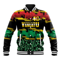 Vanuatu 46th Year Anniversary Baseball Jacket 30 July 1980 Hibiscus Seamless Pattern LT9 Unisex Black - Polynesian Pride