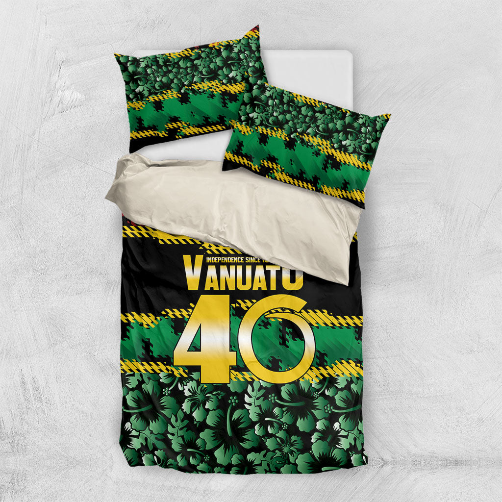 Vanuatu 46th Year Anniversary Bedding Set 30 July 1980 Hibiscus Seamless Pattern LT9 US Twin 172cm x 218cm Black - Polynesian Pride