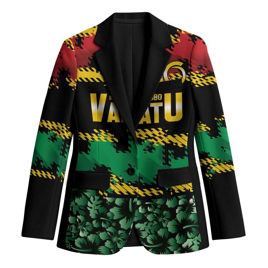 Vanuatu 46th Year Anniversary Blazer 30 July 1980 Hibiscus Seamless Pattern LT9 Unisex Black - Polynesian Pride
