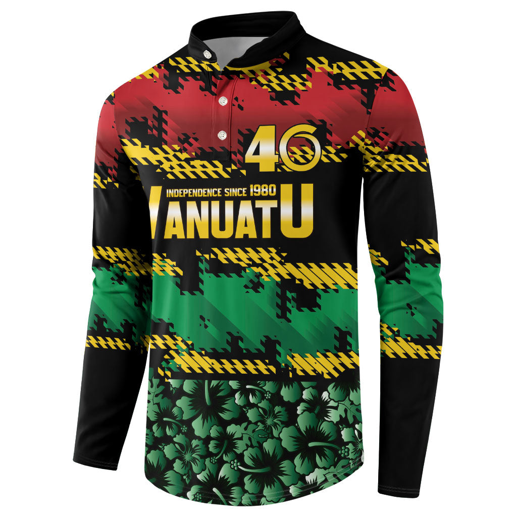 Vanuatu 46th Year Anniversary Button Sweatshirt 30 July 1980 Hibiscus Seamless Pattern LT9 - Polynesian Pride