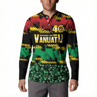 Vanuatu 46th Year Anniversary Button Sweatshirt 30 July 1980 Hibiscus Seamless Pattern LT9 - Polynesian Pride