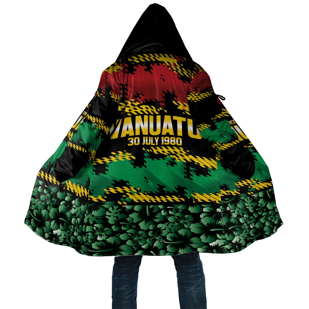 Vanuatu 46th Year Anniversary Cloak 30 July 1980 Hibiscus Seamless Pattern LT9 Unisex Black - Polynesian Pride