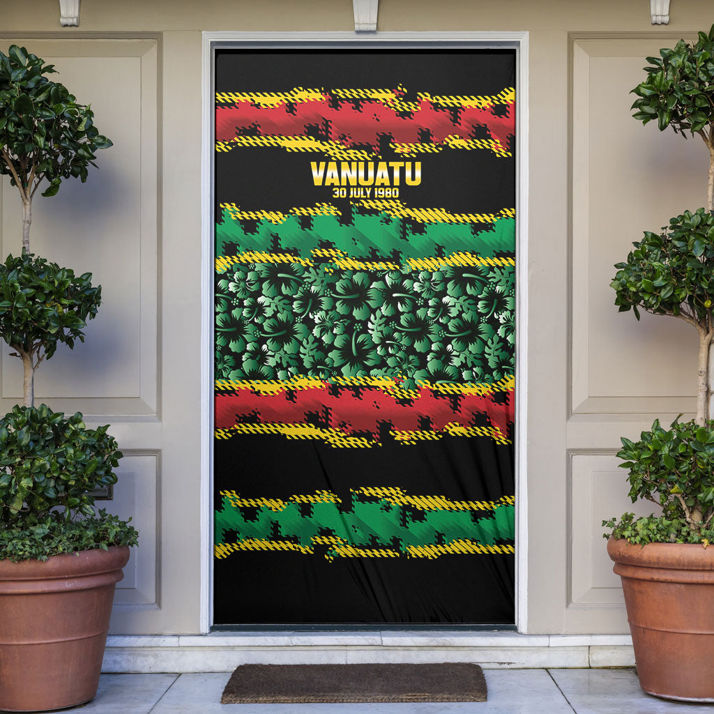 Vanuatu 46th Year Anniversary Door Cover 30 July 1980 Hibiscus Seamless Pattern LT9 Black - Polynesian Pride