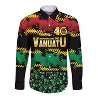 Vanuatu 46th Year Anniversary Long Sleeve Button Shirt 30 July 1980 Hibiscus Seamless Pattern LT9 Unisex Black - Polynesian Pride