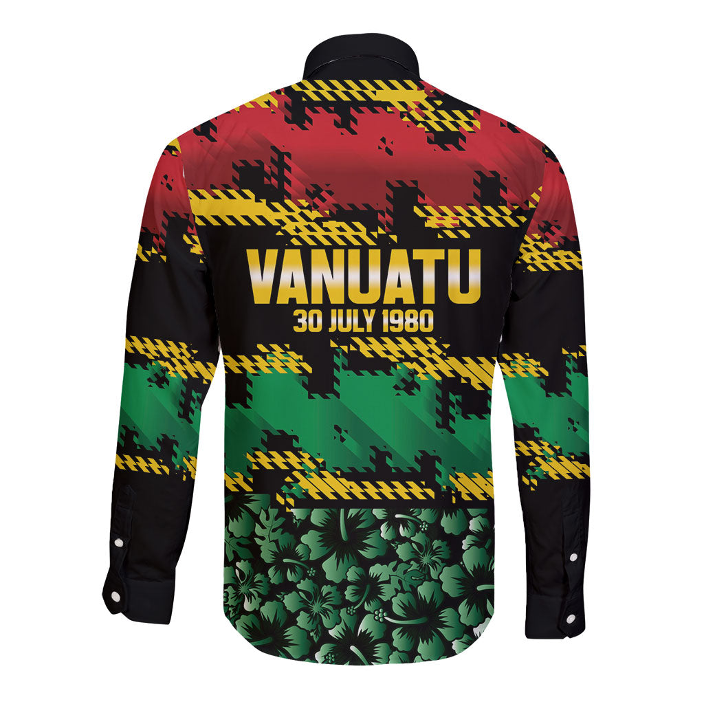 Vanuatu 46th Year Anniversary Long Sleeve Button Shirt 30 July 1980 Hibiscus Seamless Pattern LT9 - Polynesian Pride