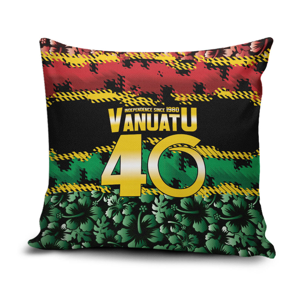 Vanuatu 46th Year Anniversary Pillow Cover 30 July 1980 Hibiscus Seamless Pattern LT9 Black - Polynesian Pride