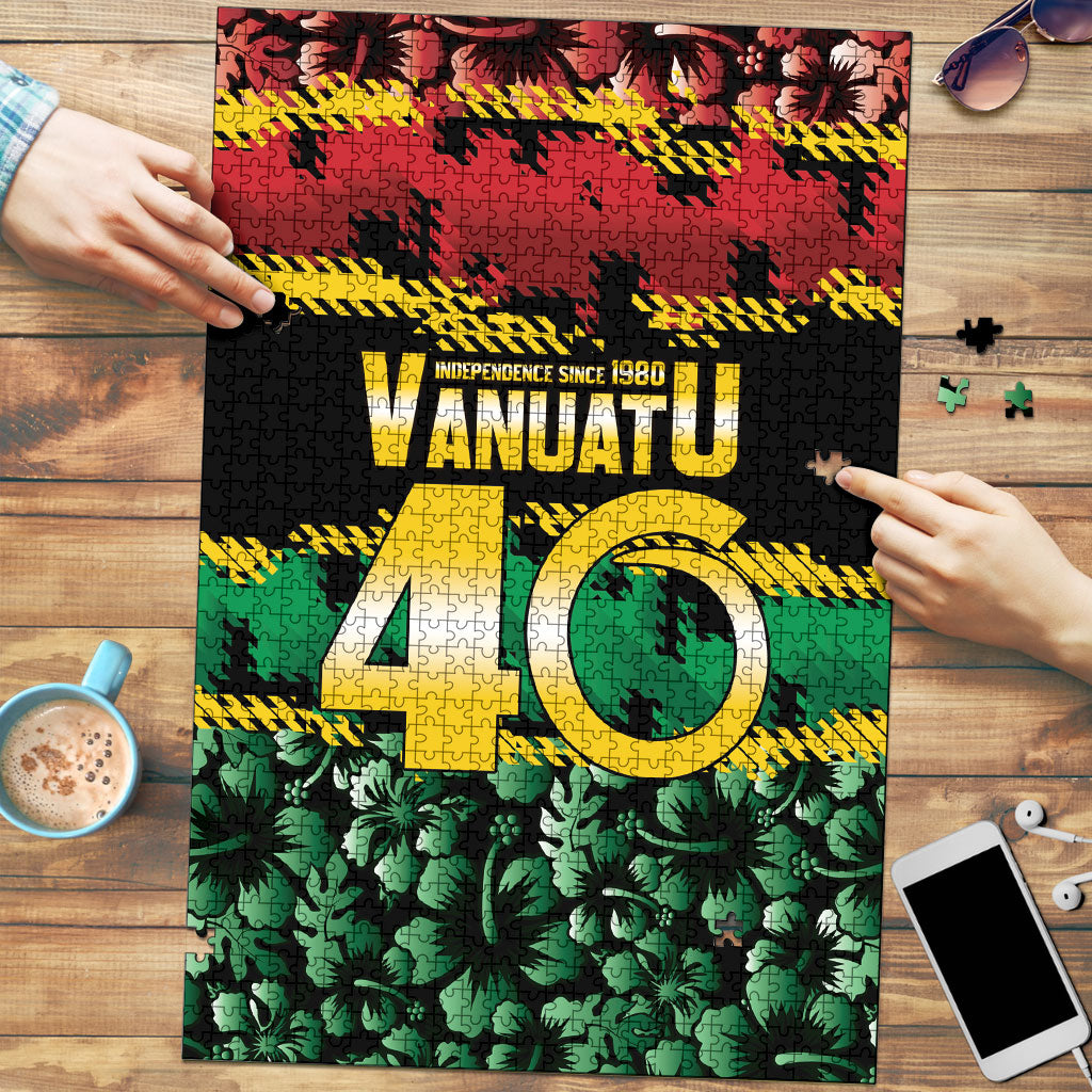 Vanuatu 46th Year Anniversary Puzzle 30 July 1980 Hibiscus Seamless Pattern LT9 Black - Polynesian Pride