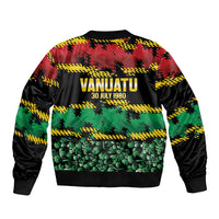 Vanuatu 46th Year Anniversary Sleeve Zip Bomber Jacket 30 July 1980 Hibiscus Seamless Pattern LT9 - Polynesian Pride