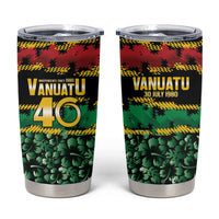Vanuatu 46th Year Anniversary Tumbler Cup 30 July 1980 Hibiscus Seamless Pattern LT9 Black - Polynesian Pride