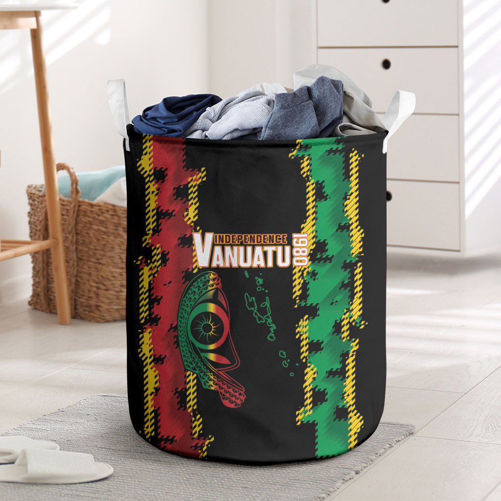 Vanuatu 46th Year Anniversary Laundry Basket Tamtam Slit Drums Long God Yumi Stanap LT9 Black - Polynesian Pride