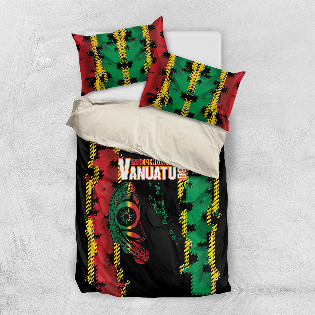 Vanuatu 46th Year Anniversary Bedding Set Tamtam Slit Drums Long God Yumi Stanap LT9 US Twin 172cm x 218cm Black - Polynesian Pride