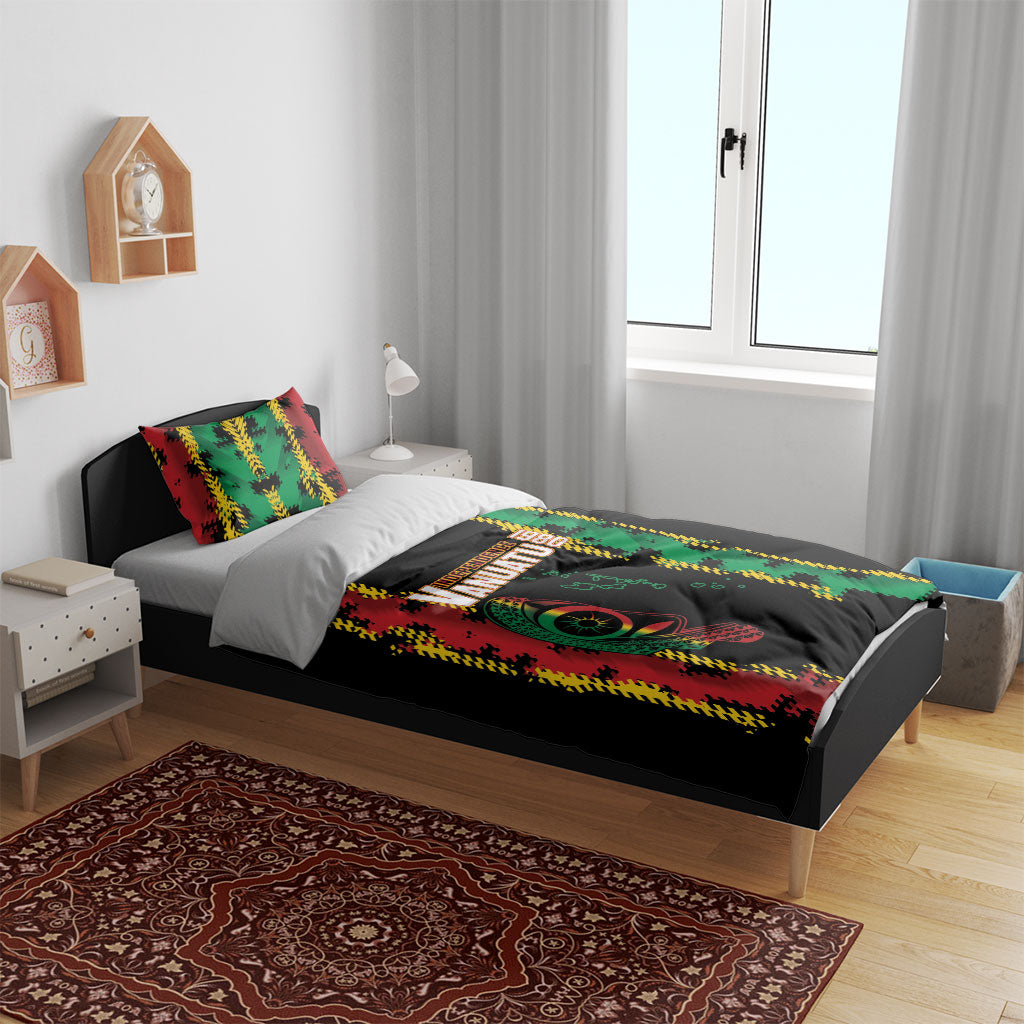 Vanuatu 46th Year Anniversary Bedding Set Tamtam Slit Drums Long God Yumi Stanap LT9 - Polynesian Pride