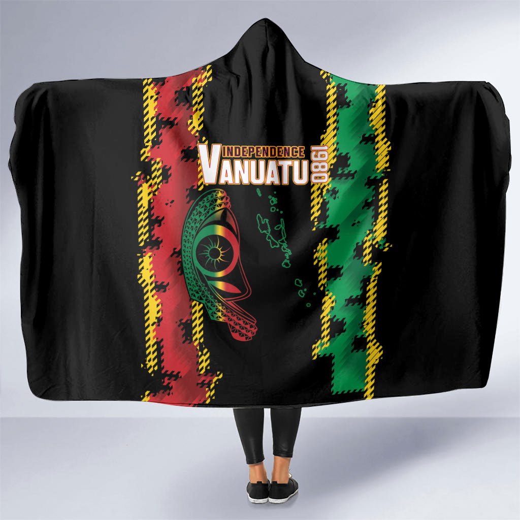 Vanuatu 46th Year Anniversary Hooded Blanket Tamtam Slit Drums Long God Yumi Stanap LT9 One Size Black - Polynesian Pride
