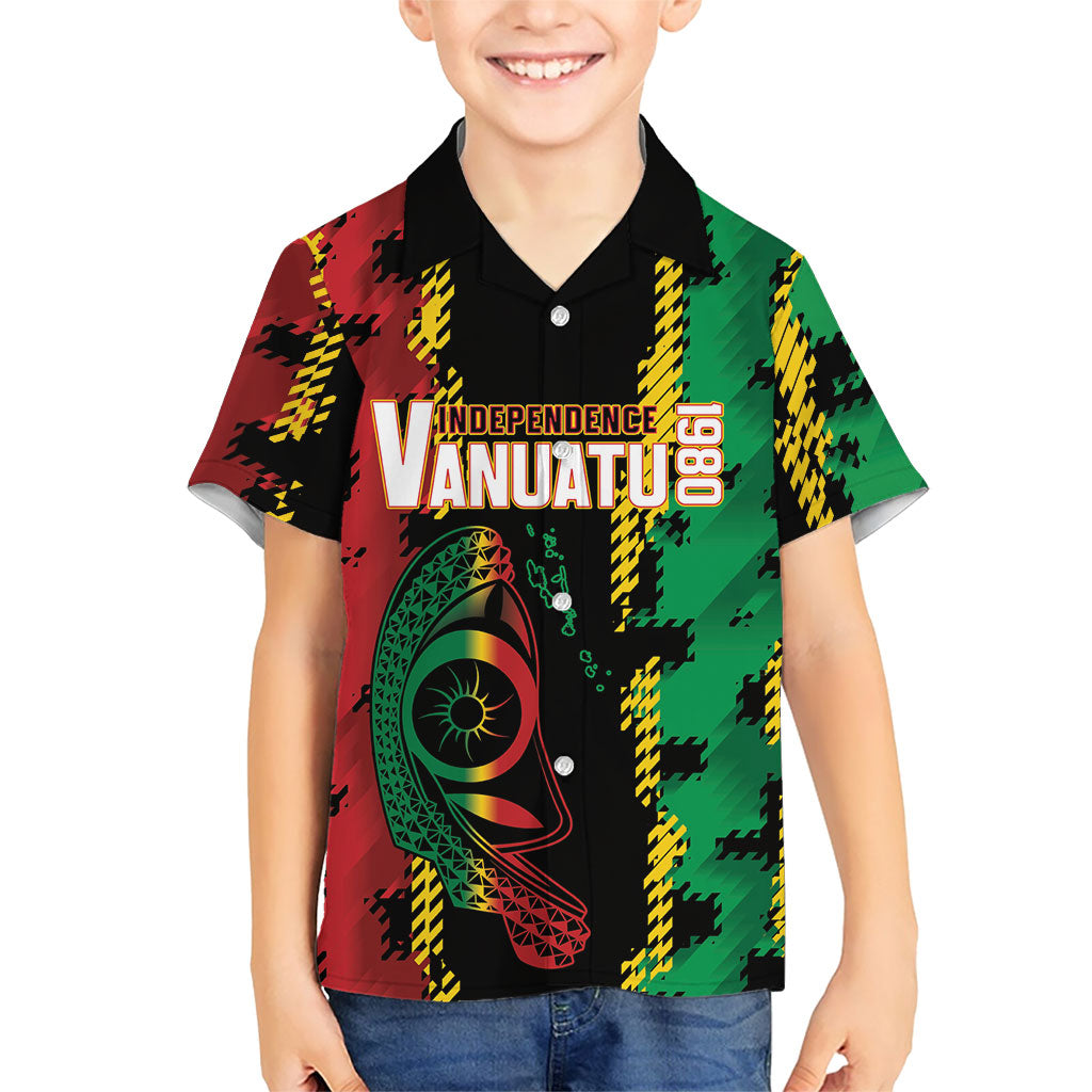 Vanuatu 46th Year Anniversary Kid Hawaiian Shirt Tamtam Slit Drums Long God Yumi Stanap LT9 Kid Black - Polynesian Pride