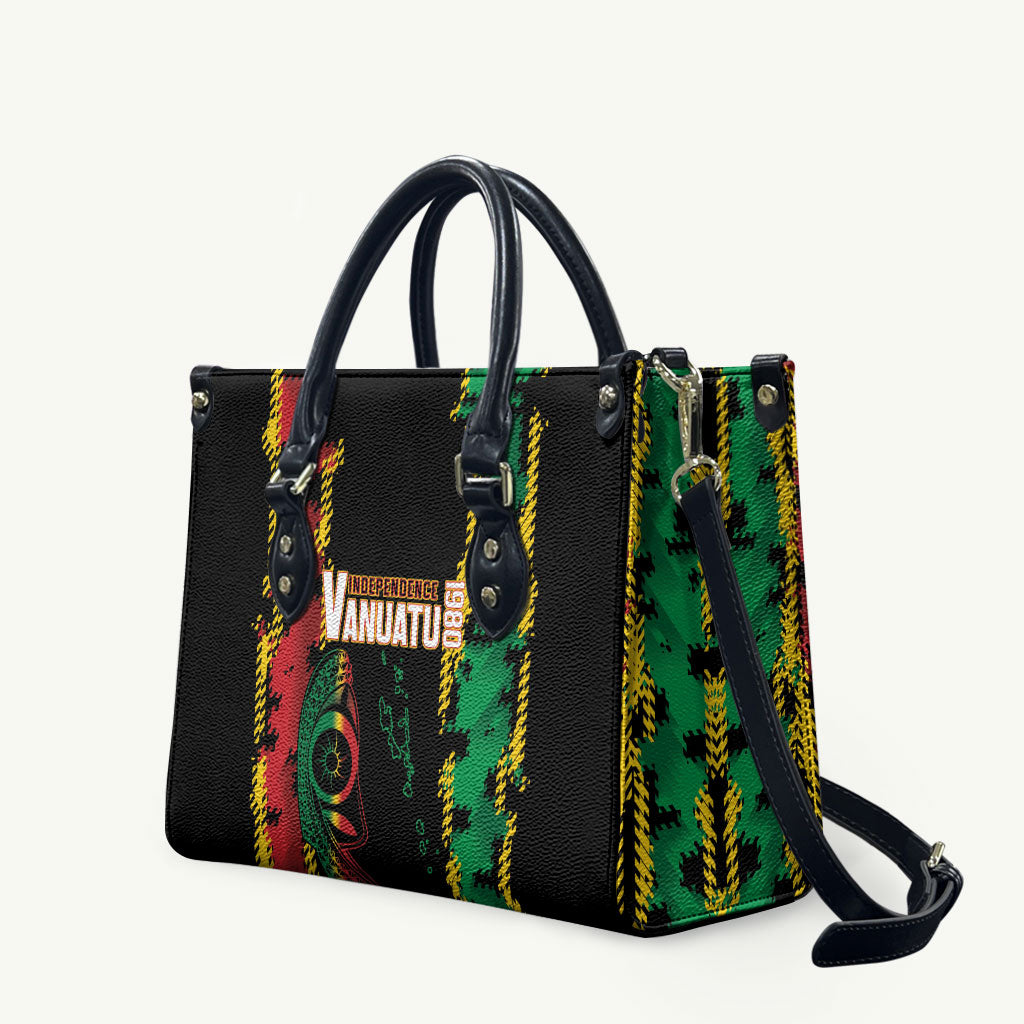 Vanuatu 46th Year Anniversary Leather Bag Tamtam Slit Drums Long God Yumi Stanap LT9 Black - Polynesian Pride