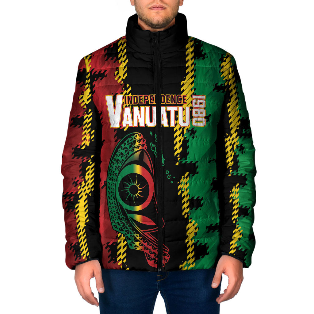 Vanuatu 46th Year Anniversary Padded Jacket Tamtam Slit Drums Long God Yumi Stanap LT9 Men Black - Polynesian Pride