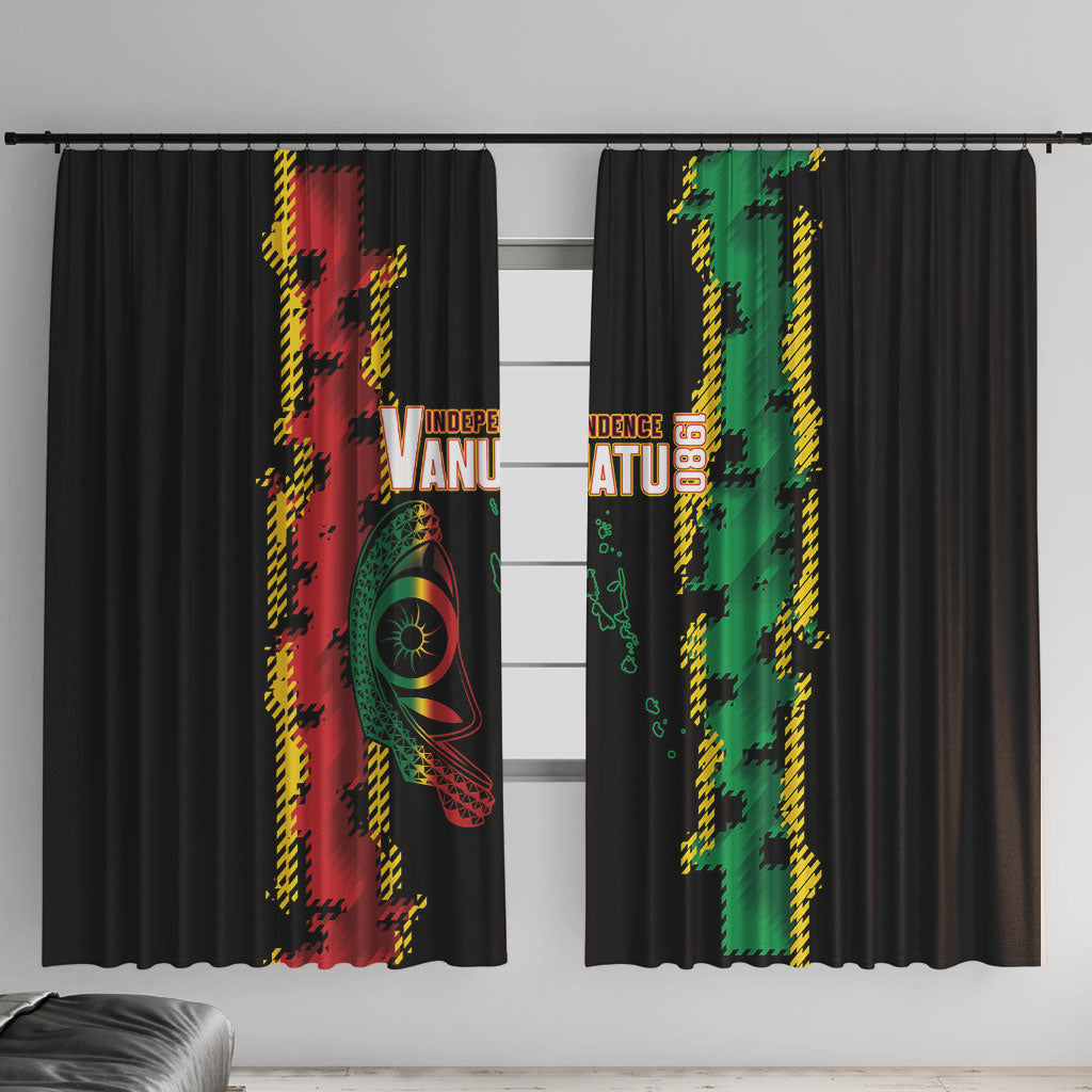 Vanuatu 46th Year Anniversary Window Curtain Tamtam Slit Drums Long God Yumi Stanap LT9 With Hooks Black - Polynesian Pride