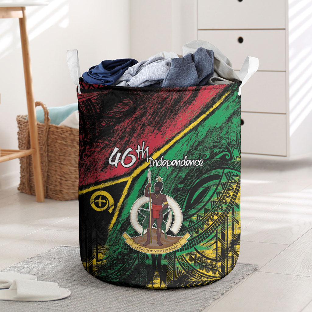 Vanuatu 46th Year Anniversary Laundry Basket Vintage Grunge Vanuatu Flag Heritage LT9 Black - Polynesian Pride
