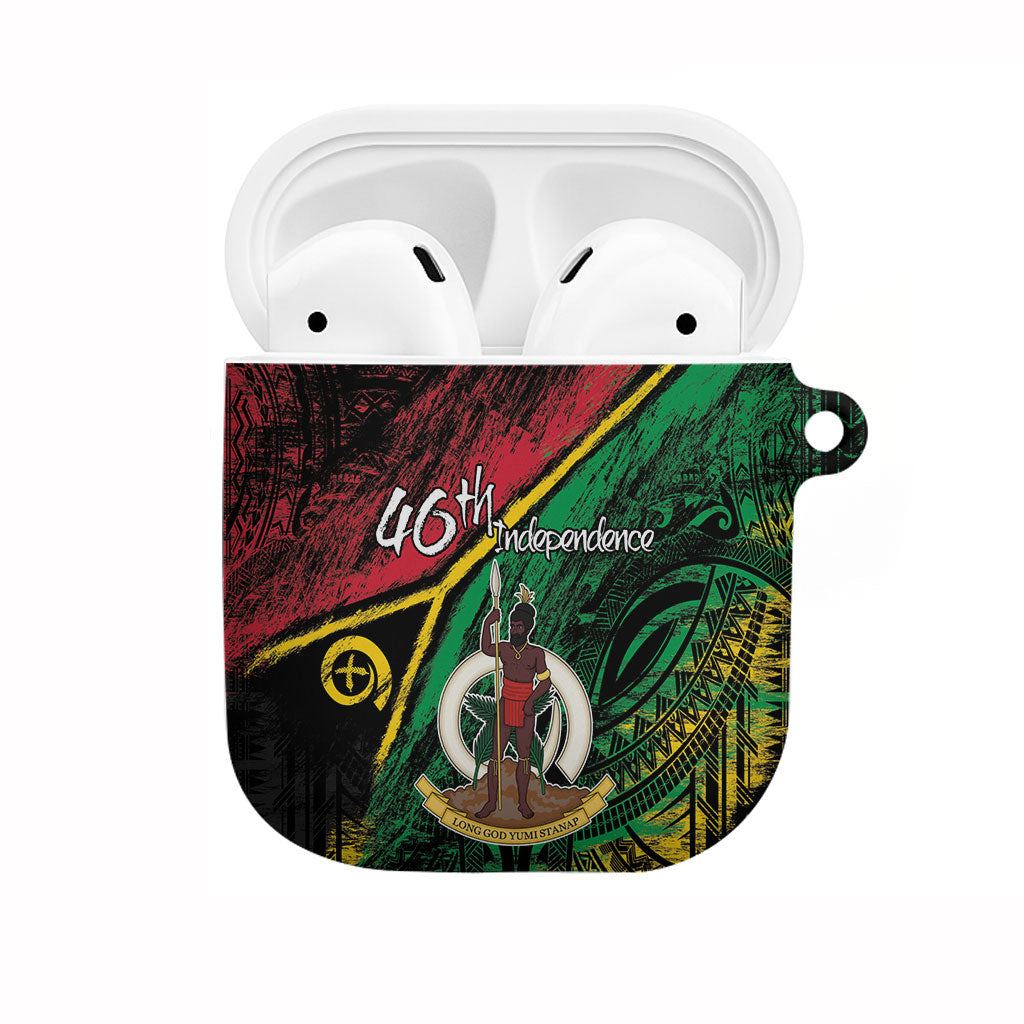 Vanuatu 46th Year Anniversary AirPods Case Vintage Grunge Vanuatu Flag Heritage LT9 Black - Polynesian Pride
