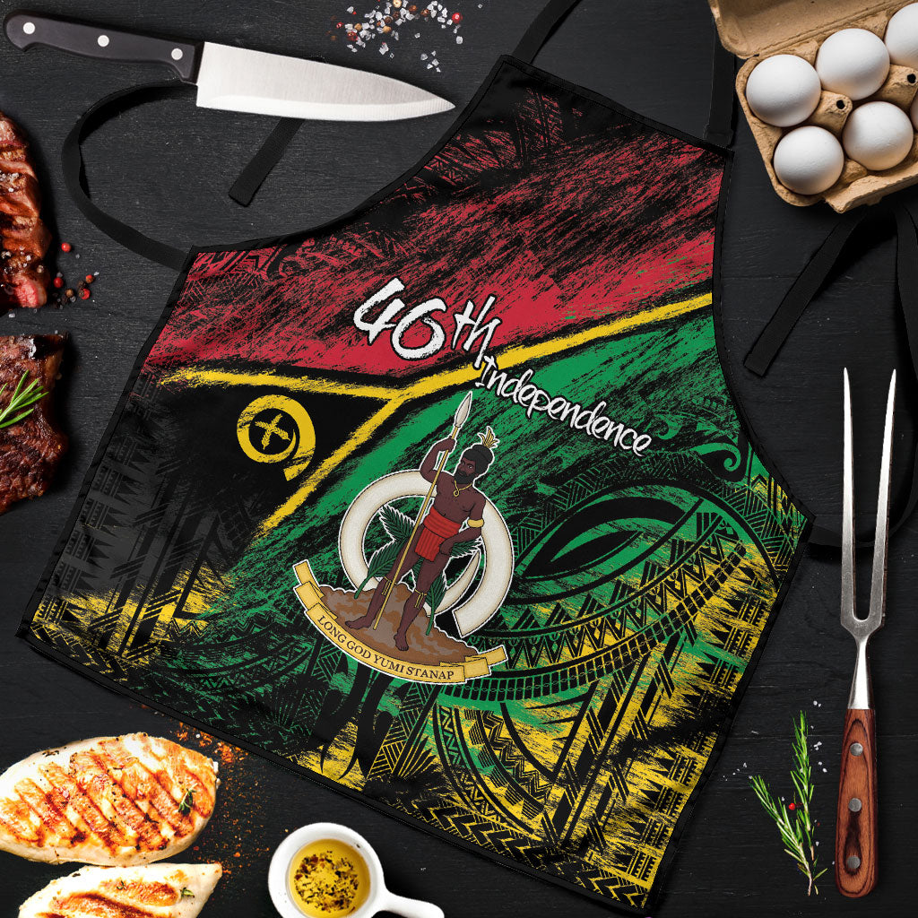 Vanuatu 46th Year Anniversary Apron Vintage Grunge Vanuatu Flag Heritage LT9 Black - Polynesian Pride