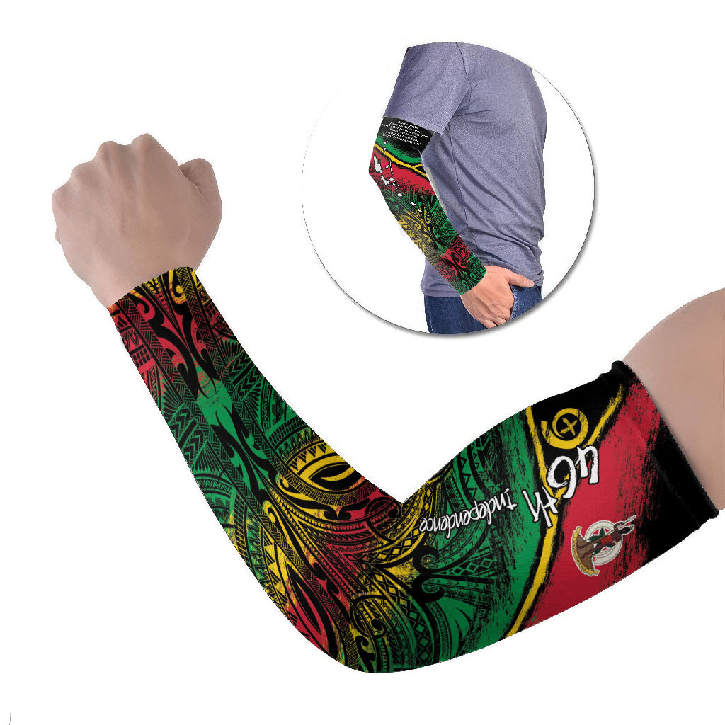 Vanuatu 46th Year Anniversary Arm Sleeves Vintage Grunge Vanuatu Flag Heritage LT9 Set of 2 Black - Polynesian Pride