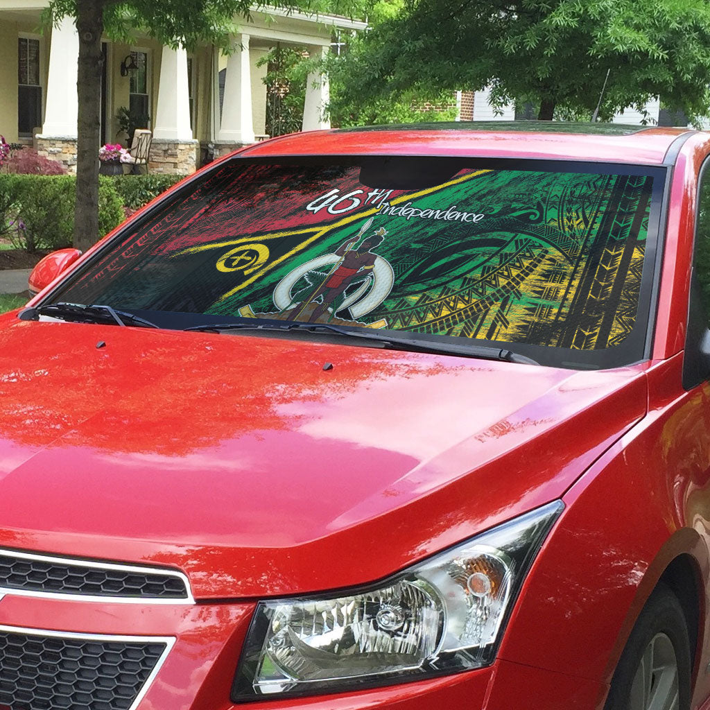 Vanuatu 46th Year Anniversary Auto Sun Shade Vintage Grunge Vanuatu Flag Heritage LT9 - Polynesian Pride