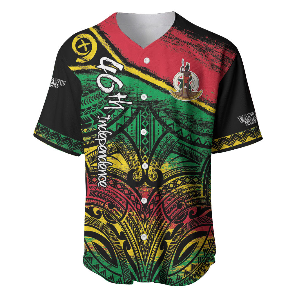 Vanuatu 46th Year Anniversary Baseball Jersey Vintage Grunge Vanuatu Flag Heritage LT9 Black - Polynesian Pride