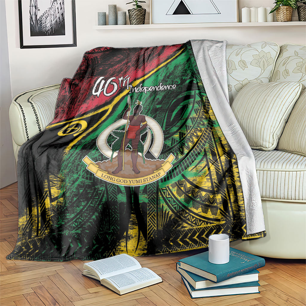 Vanuatu 46th Year Anniversary Blanket Vintage Grunge Vanuatu Flag Heritage LT9 Black - Polynesian Pride