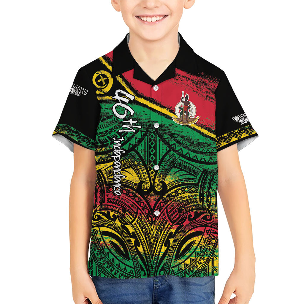 Vanuatu 46th Year Anniversary Kid Hawaiian Shirt Vintage Grunge Vanuatu Flag Heritage LT9 Kid Black - Polynesian Pride
