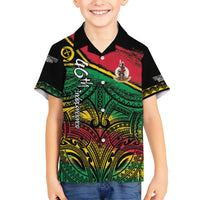 Vanuatu 46th Year Anniversary Kid Hawaiian Shirt Vintage Grunge Vanuatu Flag Heritage LT9 Kid Black - Polynesian Pride