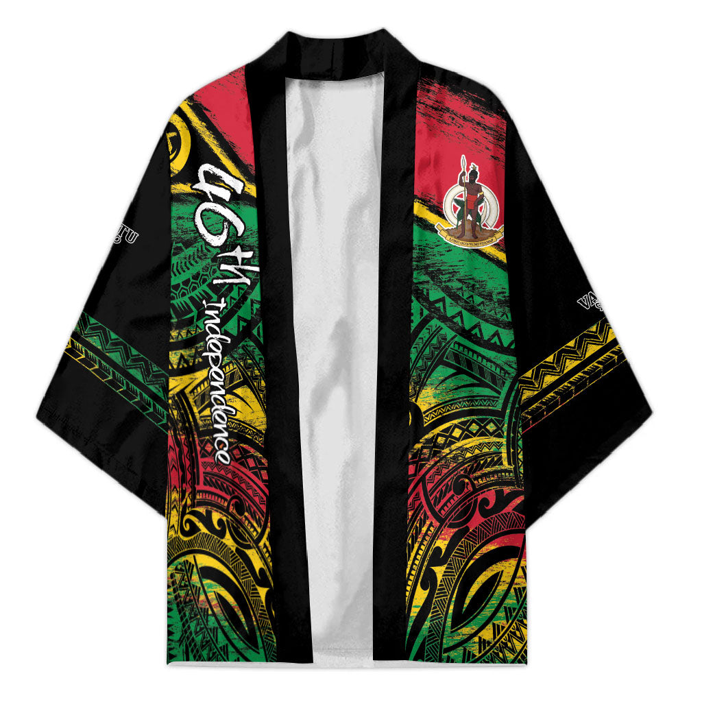 Vanuatu 46th Year Anniversary Kimono Vintage Grunge Vanuatu Flag Heritage LT9 Unisex Black - Polynesian Pride