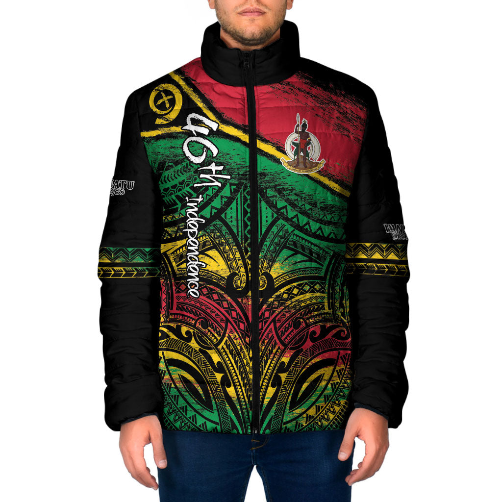 Vanuatu 46th Year Anniversary Padded Jacket Vintage Grunge Vanuatu Flag Heritage LT9 Men Black - Polynesian Pride