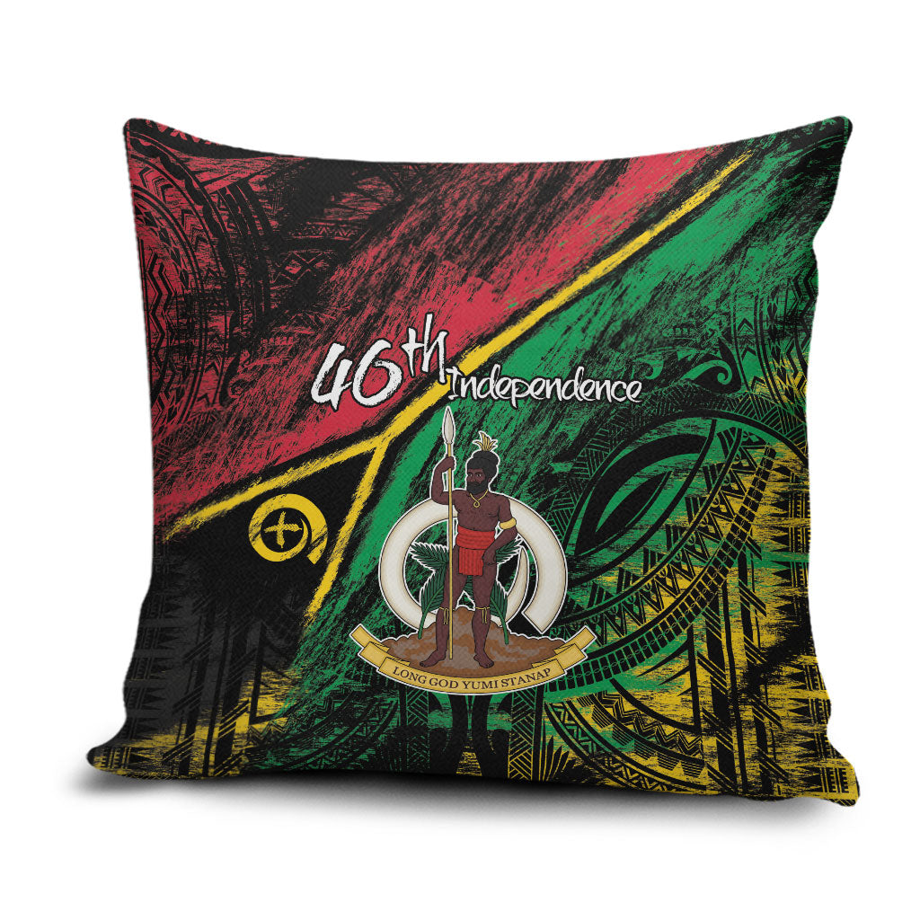 Vanuatu 46th Year Anniversary Pillow Cover Vintage Grunge Vanuatu Flag Heritage LT9 Black - Polynesian Pride
