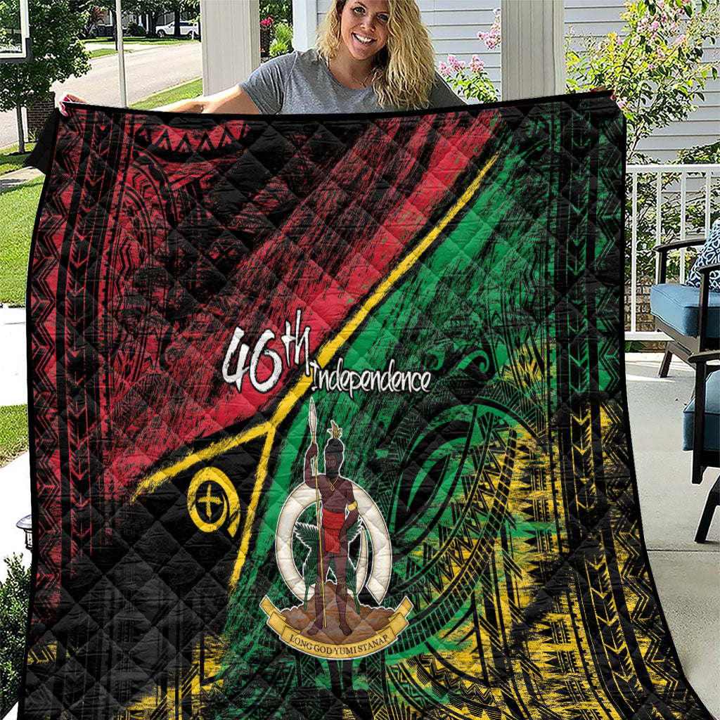 Vanuatu 46th Year Anniversary Quilt Vintage Grunge Vanuatu Flag Heritage LT9 Black - Polynesian Pride