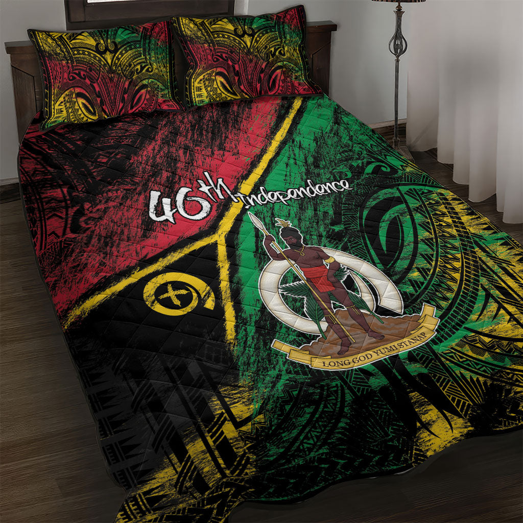 Vanuatu 46th Year Anniversary Quilt Bed Set Vintage Grunge Vanuatu Flag Heritage LT9 Black - Polynesian Pride