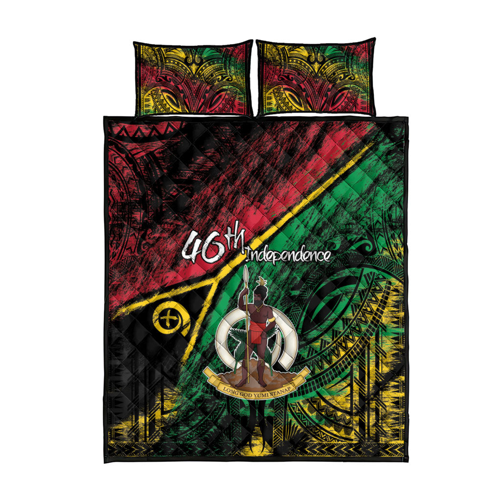 Vanuatu 46th Year Anniversary Quilt Bed Set Vintage Grunge Vanuatu Flag Heritage LT9 - Polynesian Pride