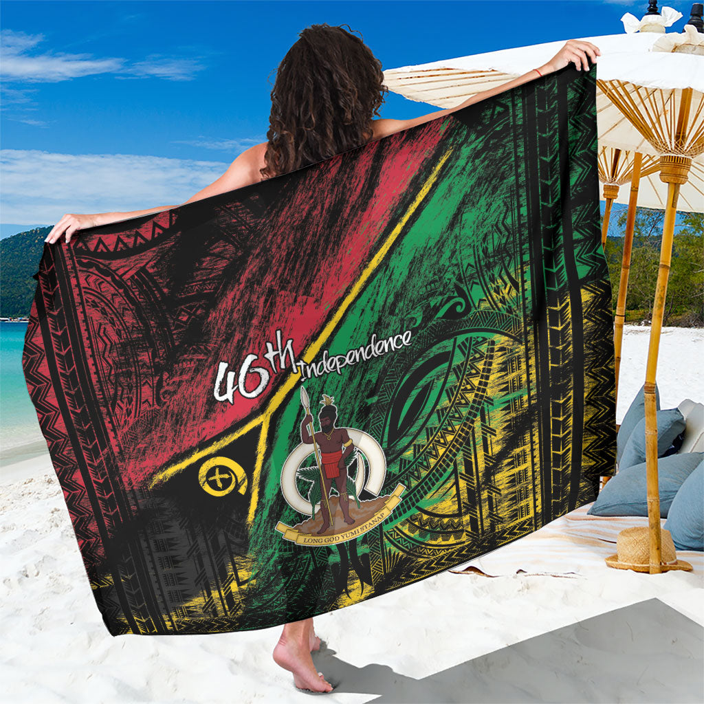 Vanuatu 46th Year Anniversary Sarong Vintage Grunge Vanuatu Flag Heritage LT9 One Size 44 x 66 inches Black - Polynesian Pride