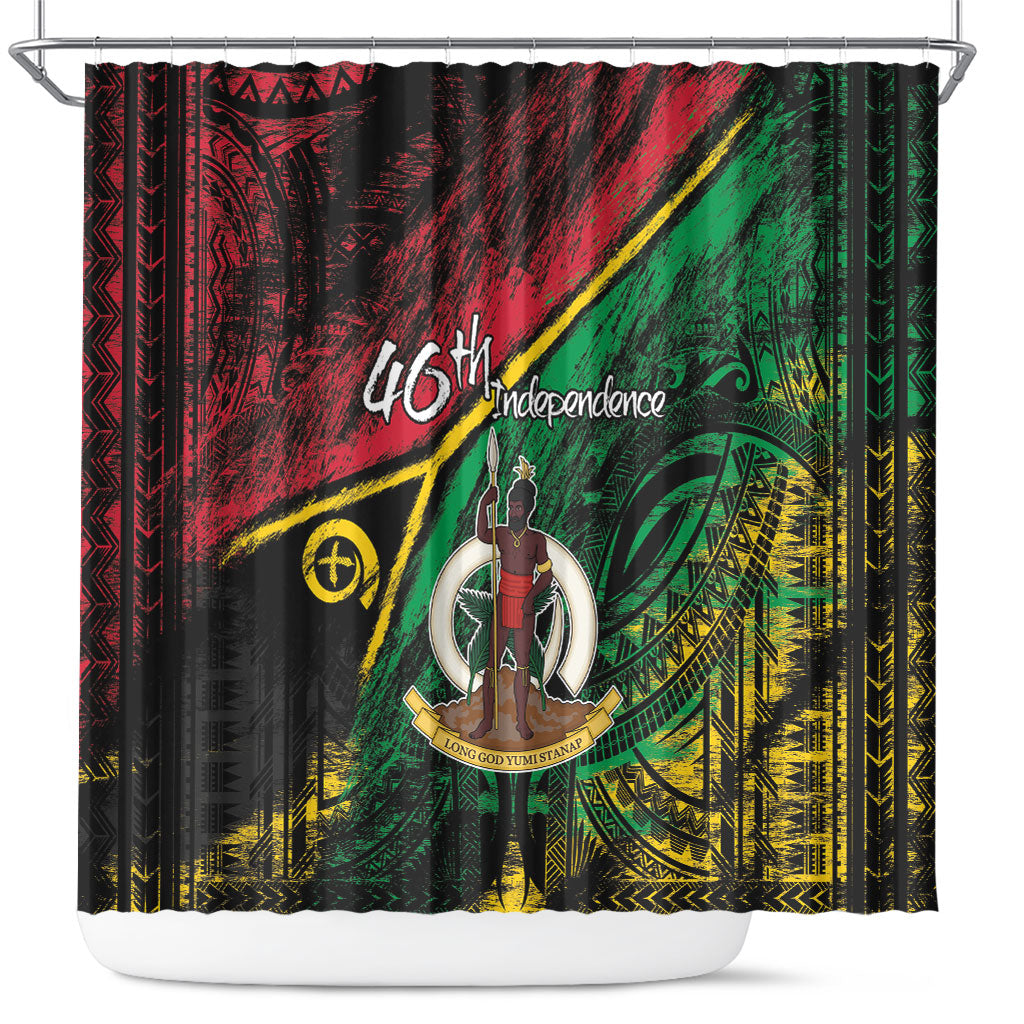 Vanuatu 46th Year Anniversary Shower Curtain Vintage Grunge Vanuatu Flag Heritage LT9 Black - Polynesian Pride