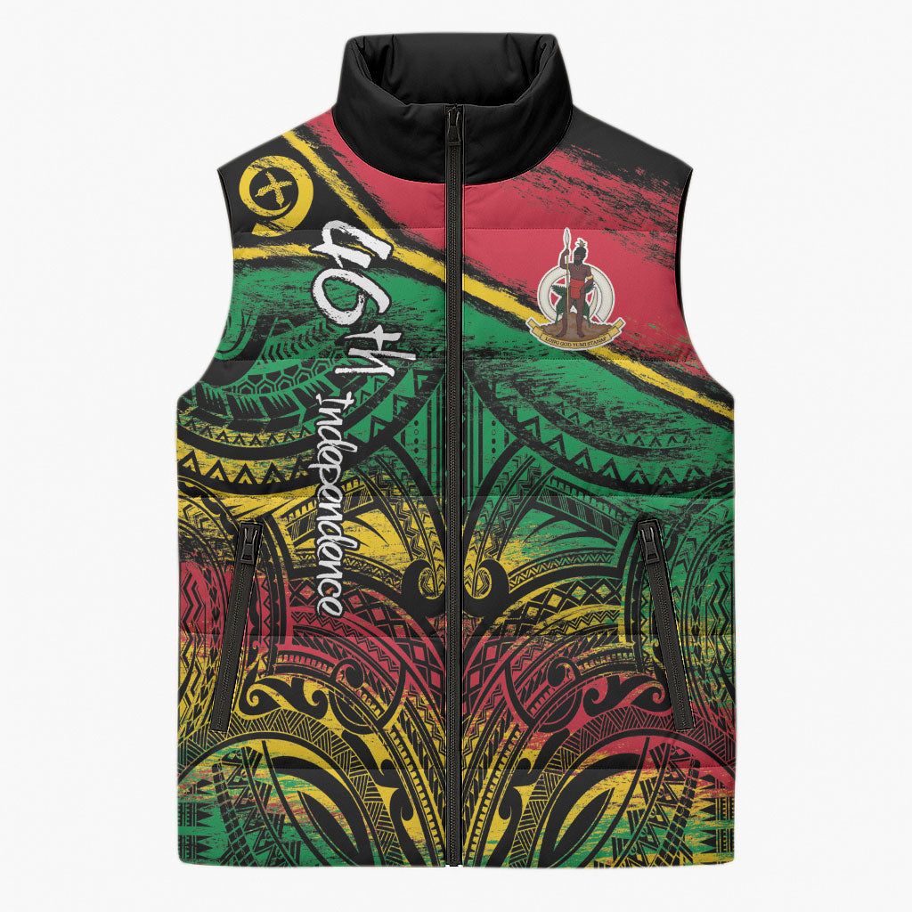 Vanuatu 46th Year Anniversary Sleeveless Puffer Jacket Vintage Grunge Vanuatu Flag Heritage LT9 Unisex Black - Polynesian Pride