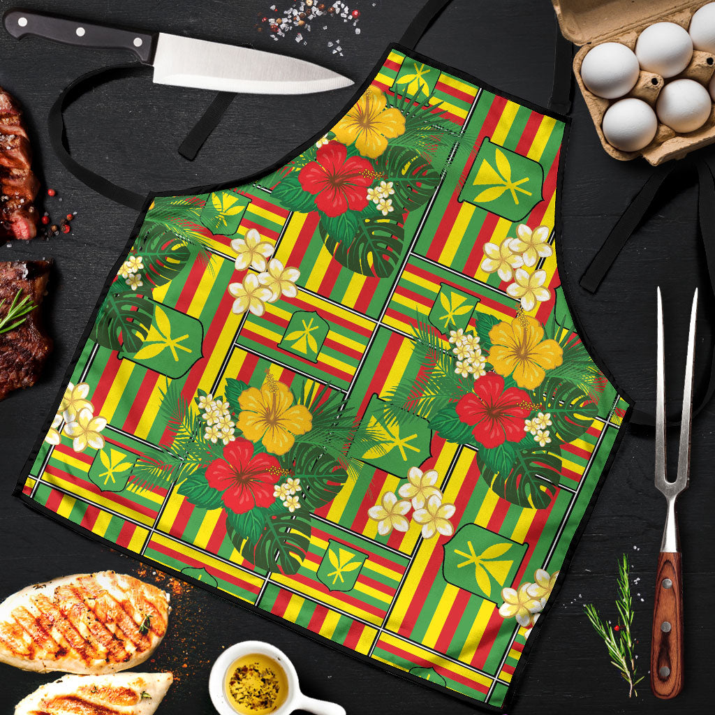 Hawaii Kanaka Maoli Hibiscus Apron Hawaiian Flag Motif LT9 Green - Polynesian Pride