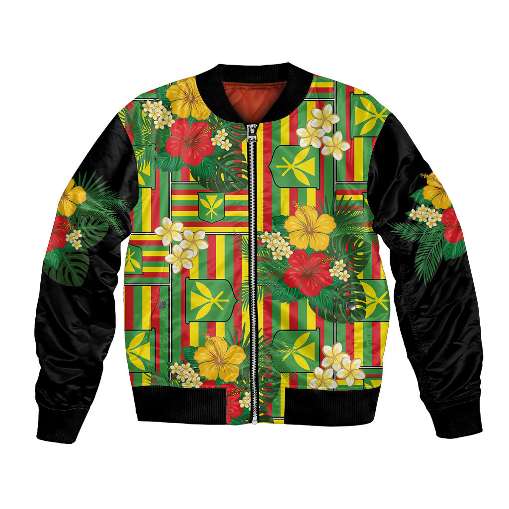 Hawaii Kanaka Maoli Hibiscus Bomber Jacket Hawaiian Flag Motif LT9 Unisex Green - Polynesian Pride