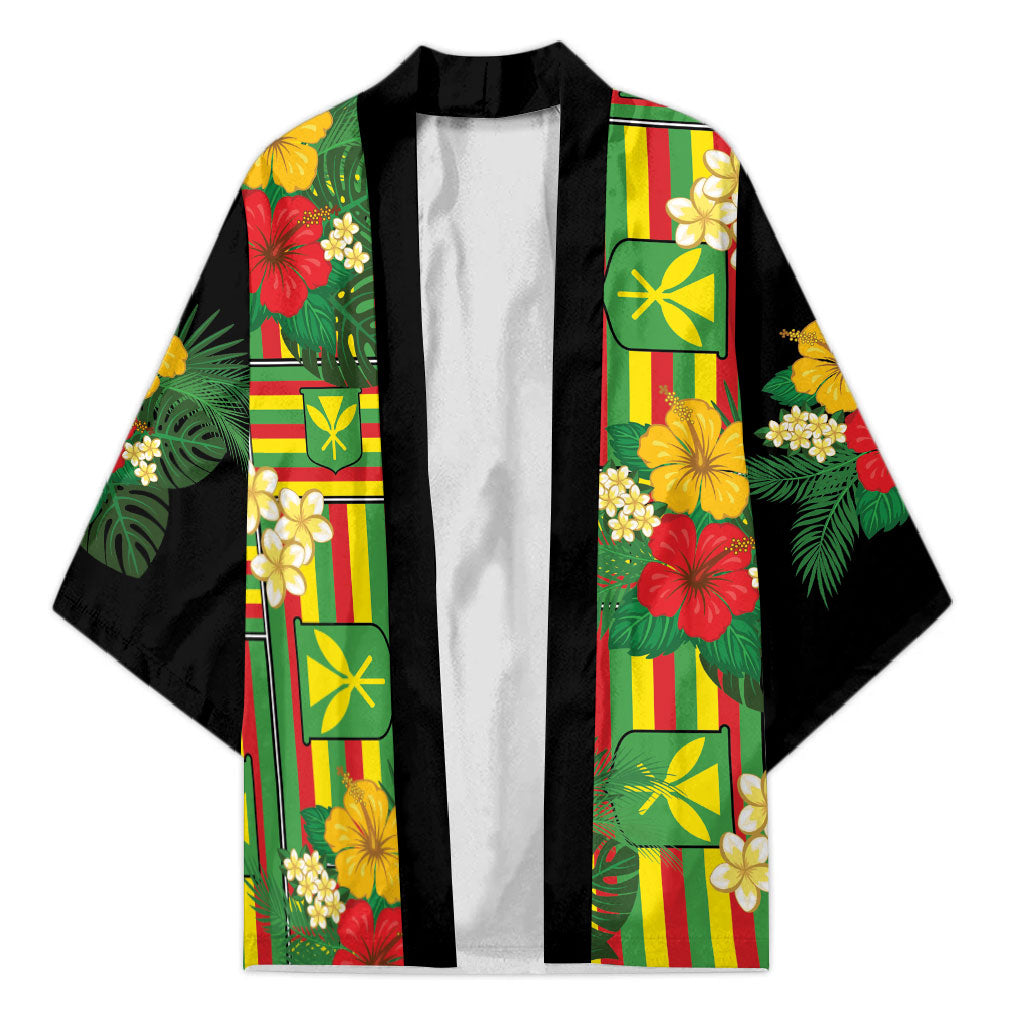 Hawaii Kanaka Maoli Hibiscus Kimono Hawaiian Flag Motif LT9 Unisex Green - Polynesian Pride