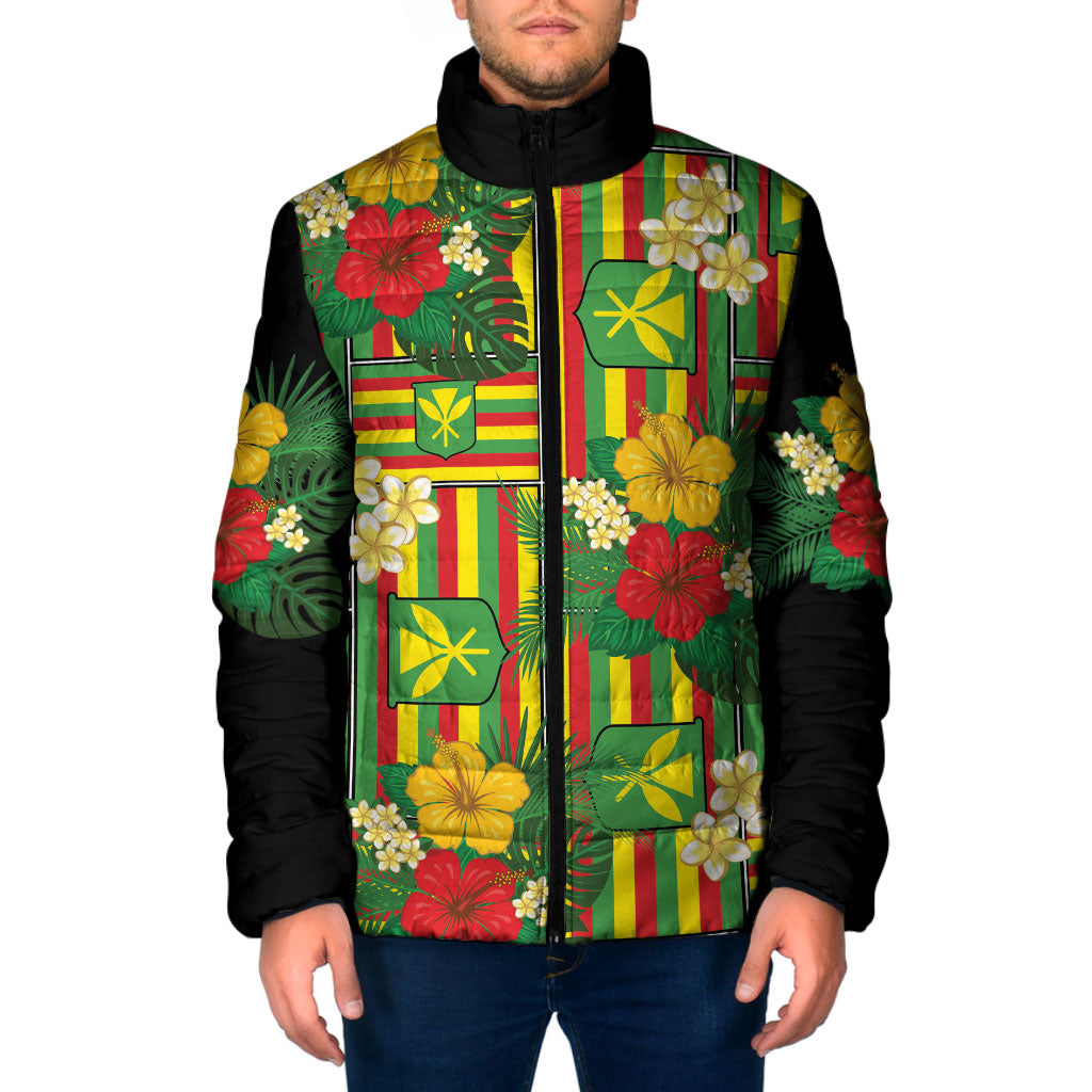 Hawaii Kanaka Maoli Hibiscus Padded Jacket Hawaiian Flag Motif LT9 Men Green - Polynesian Pride