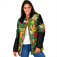 Hawaii Kanaka Maoli Hibiscus Padded Jacket Hawaiian Flag Motif LT9 Women Green - Polynesian Pride