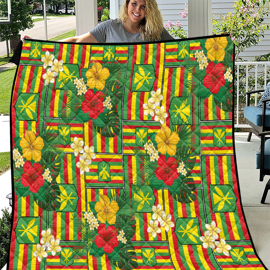 Hawaii Kanaka Maoli Hibiscus Quilt Hawaiian Flag Motif LT9 Green - Polynesian Pride