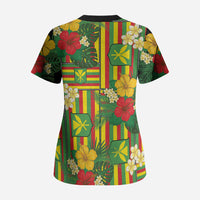 Hawaii Kanaka Maoli Hibiscus Scrub Top Hawaiian Flag Motif LT9 - Polynesian Pride