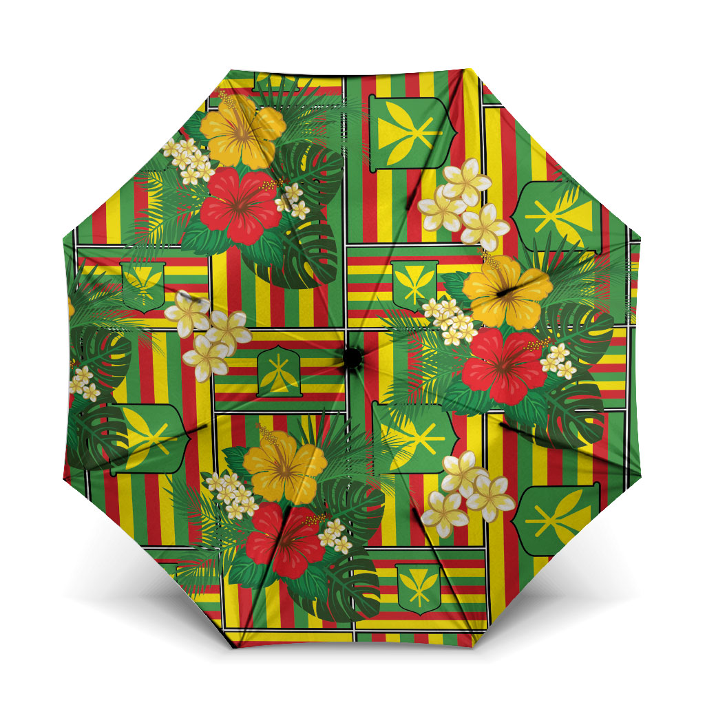 Hawaii Kanaka Maoli Hibiscus Umbrella Hawaiian Flag Motif LT9 One Size Folded 11.42 inch Opened Diameter 37.4 inch Green - Polynesian Pride