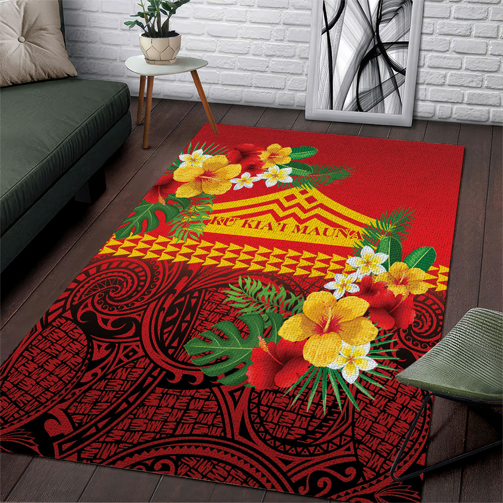 Hawaii Ku Kia'i Mauna Area Rug Hibiscus Kakau Pattern LT9 Red - Polynesian Pride